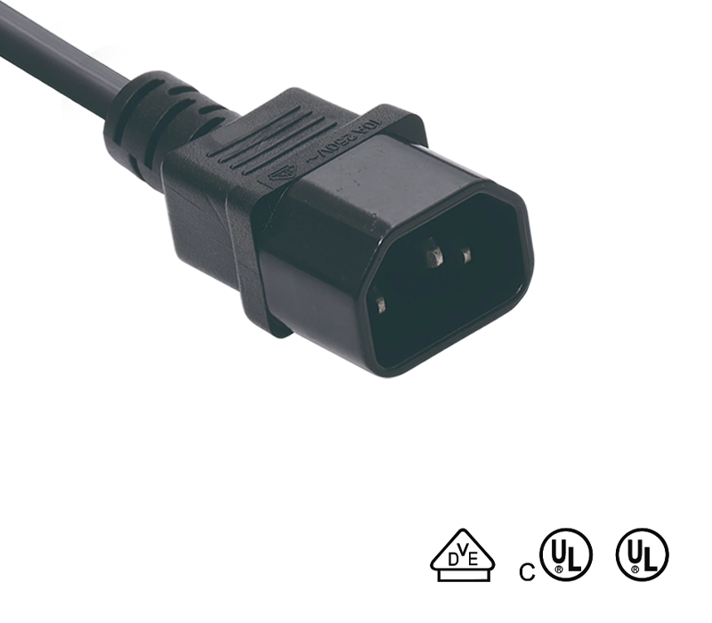 Spina maschio connettore IEC JT-SZ3/FY-SZ3 C14 secondo gli standard tedeschi e statunitensi