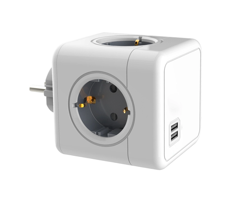 Multipresa cubica plug-in E02A con 4 prese stile europeo e 2 porte USB-A