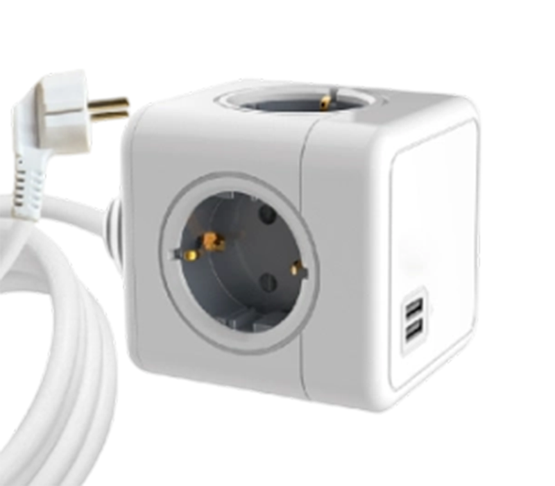 Multipresa cubica cablata E04A con 4 prese di tipo europeo e 2 porte USB-A