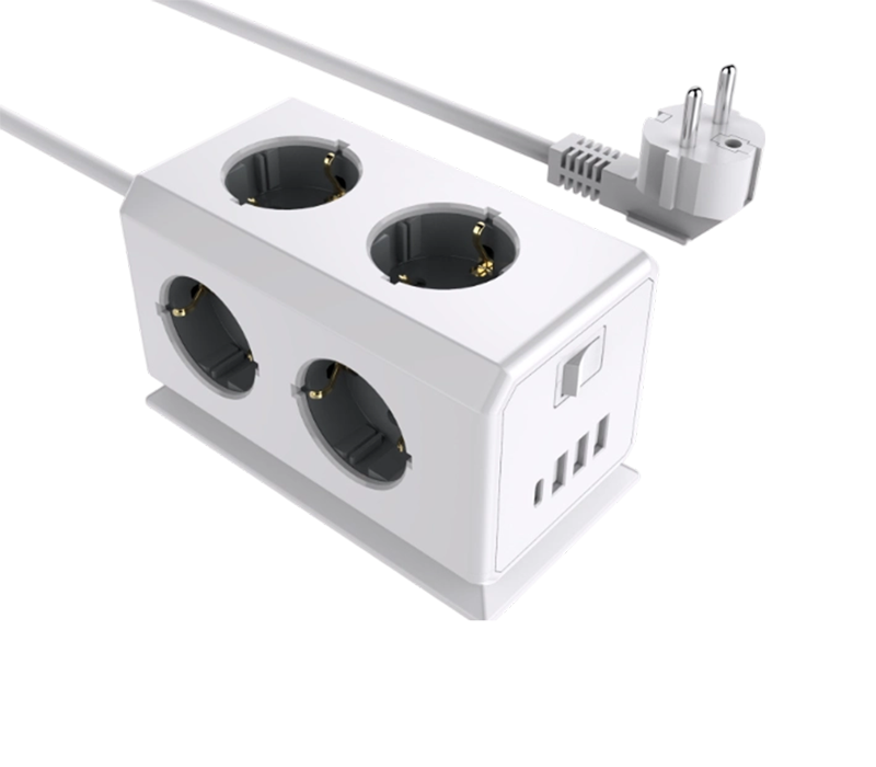 Ciabatta multifunzione cablata E08 con 6 prese stile europeo, 3 porte USB-A e 1 porta USB-C, con interruttore