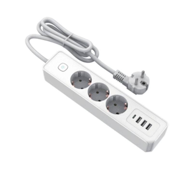 Ciabatta stile europeo E21-3 con 3 prese, 3 porte USB-A e 1 porta USB-C, interruttore incluso