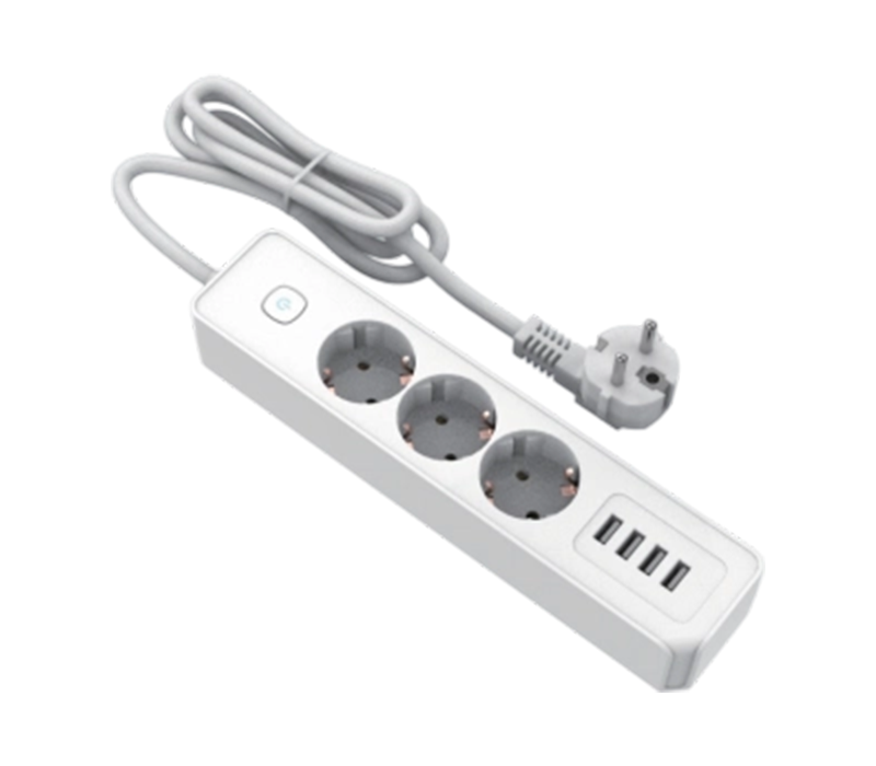 Multipresa E22-3 in stile europeo con 3 prese e 4 porte USB-A, interruttore incluso