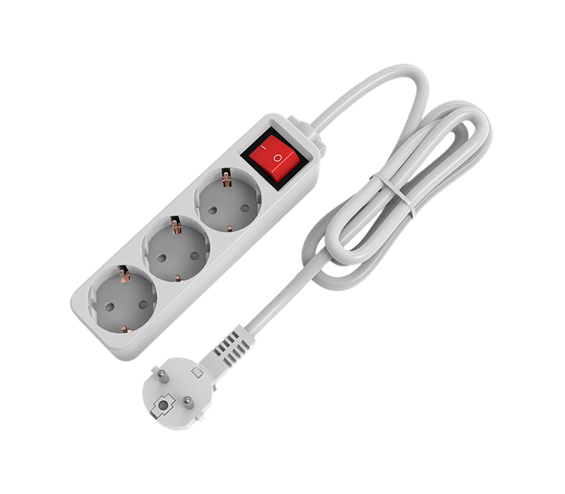 Multipresa E10-3 in stile europeo con tre prese, con interruttore